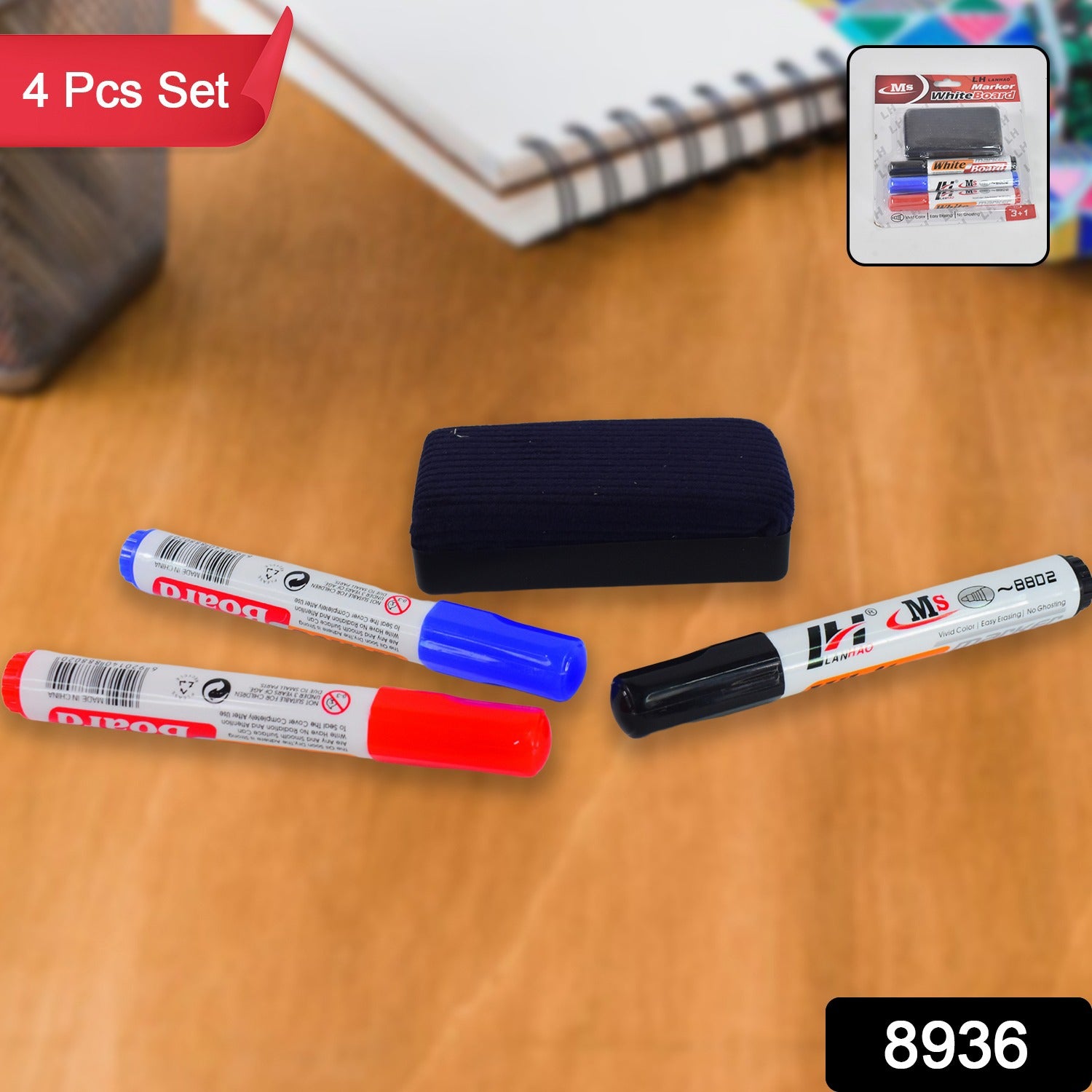 Whiteboard Marker Set (Blue Black Red) With Board Duster - Pack Of 4 Whiteboard Marker Set (Blue Black Red) With Board Duster - Pack Of 4